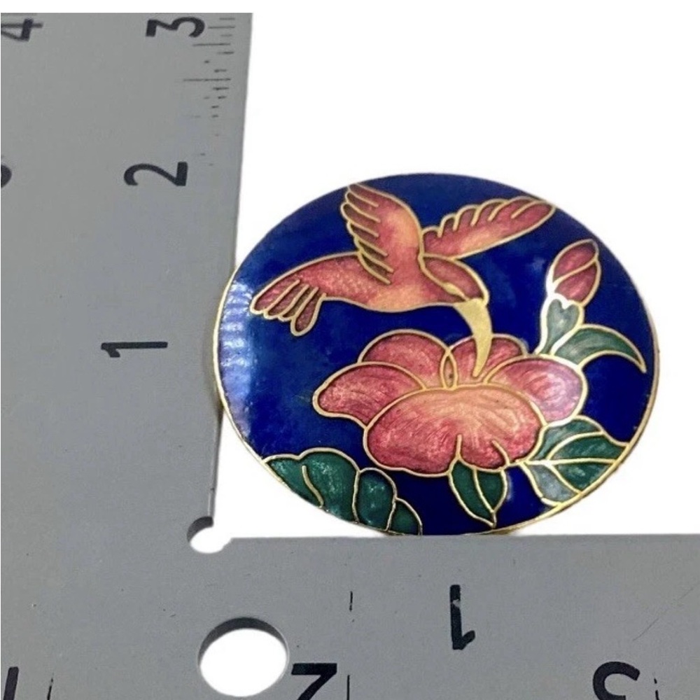 108 Cloisonné Enameled Hummingbird Brooch - Picture 3 of 4